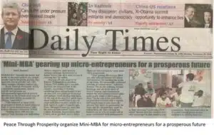 Newspaper clipping from Daily Times, 16 November 2014, headlined ‘Mini-MBA gearing up micro-entrepreneurs for a prosperous future’.